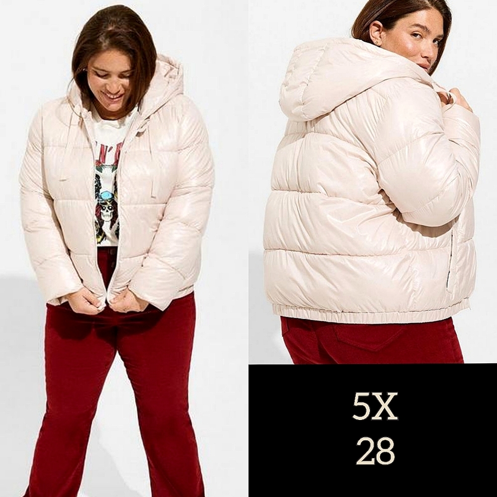 Torrid Metallic Cropped Hooded Puffer Coat Jacket